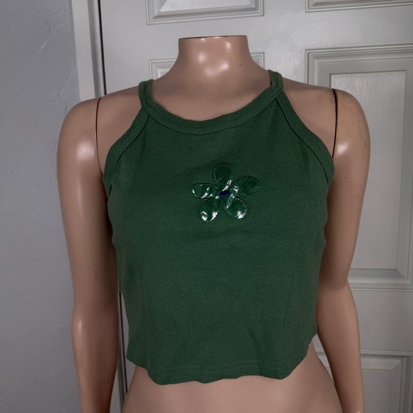 Xhilaration Tops - Vintage Y2K Xhilaration Shirt S Cotton Tank Top Crop Top Floral Aplique C4-30